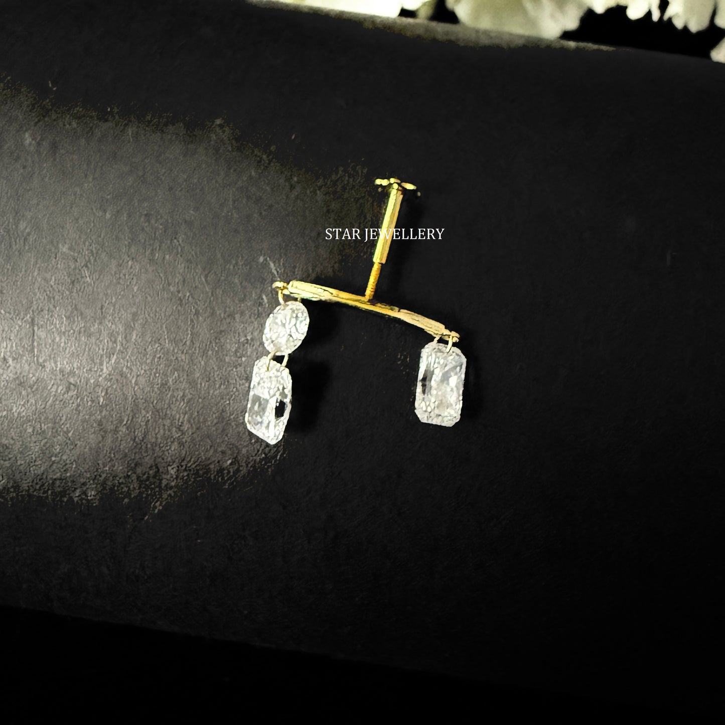 14K Gold Diamond Drape Earring: Radiant & Round Floating Stud