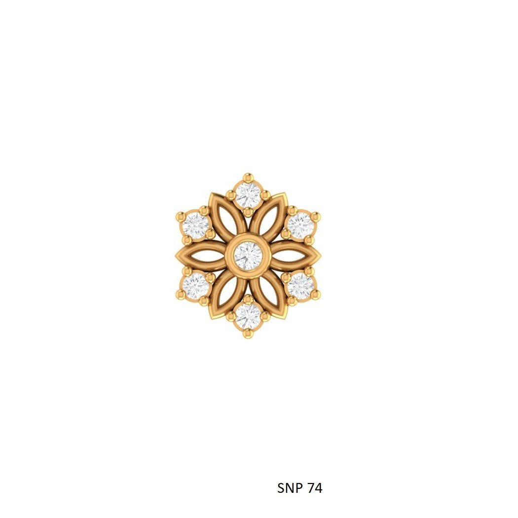14K Gold Diamond Cluster Floral Threaded Nose / Ear Piercing