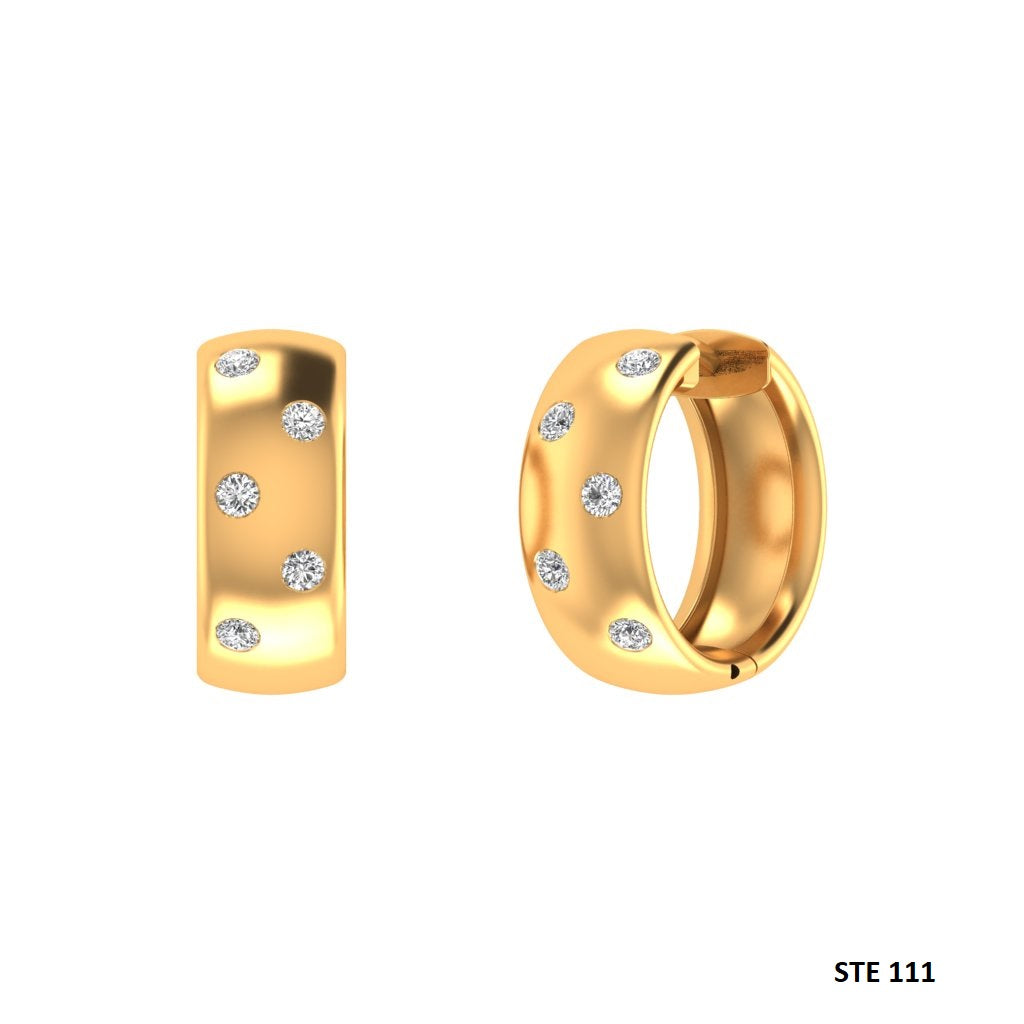 14K Solid Gold Flush Set Diamond Hoop