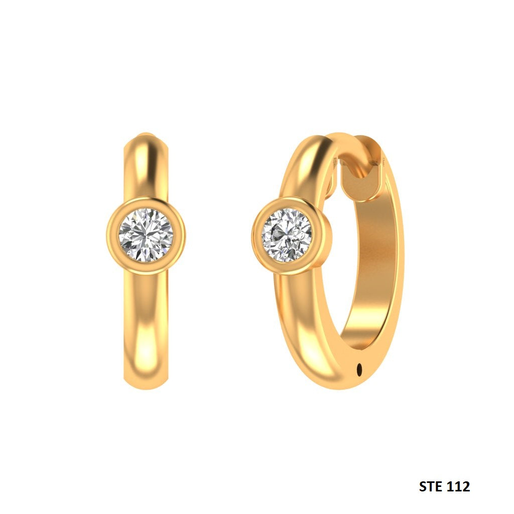 Bezel Set Natural Diamond Huggie Hoop Earring