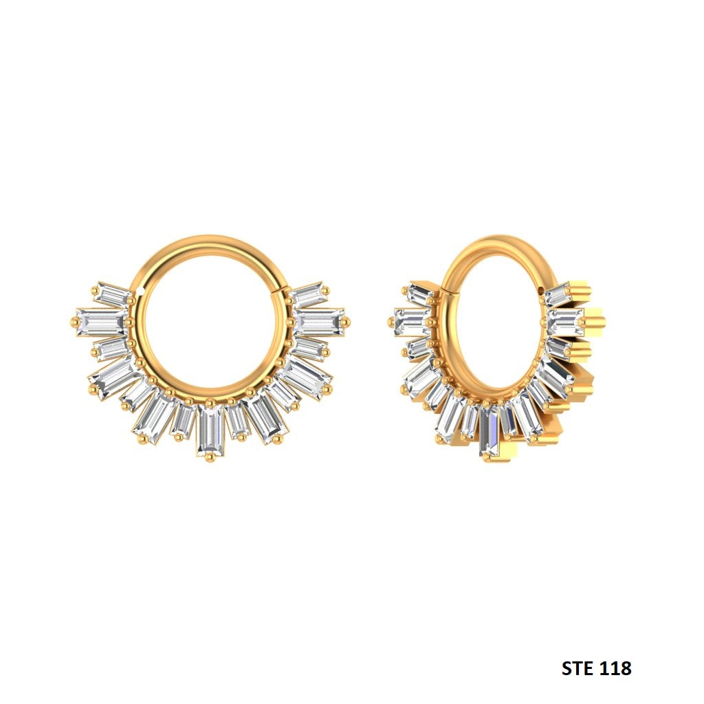 Solid Gold Clicker Septum Piercing with Baguette Moissanite