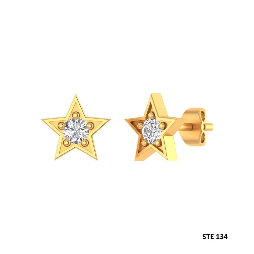 14K Solid Gold Natural Diamond Star Nose/Ear Stud