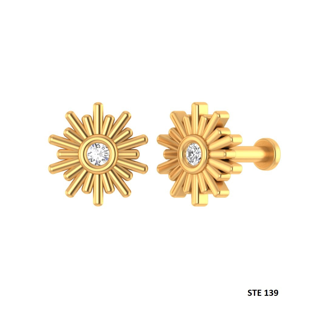 Sun Fire Diamond Stud Piercing with 14K Solid Gold