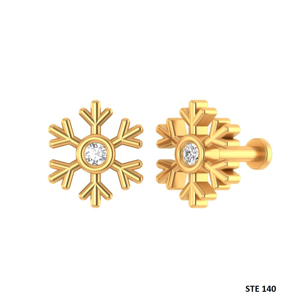 14K Solid Gold Snowflake Diamond Ear Piercing