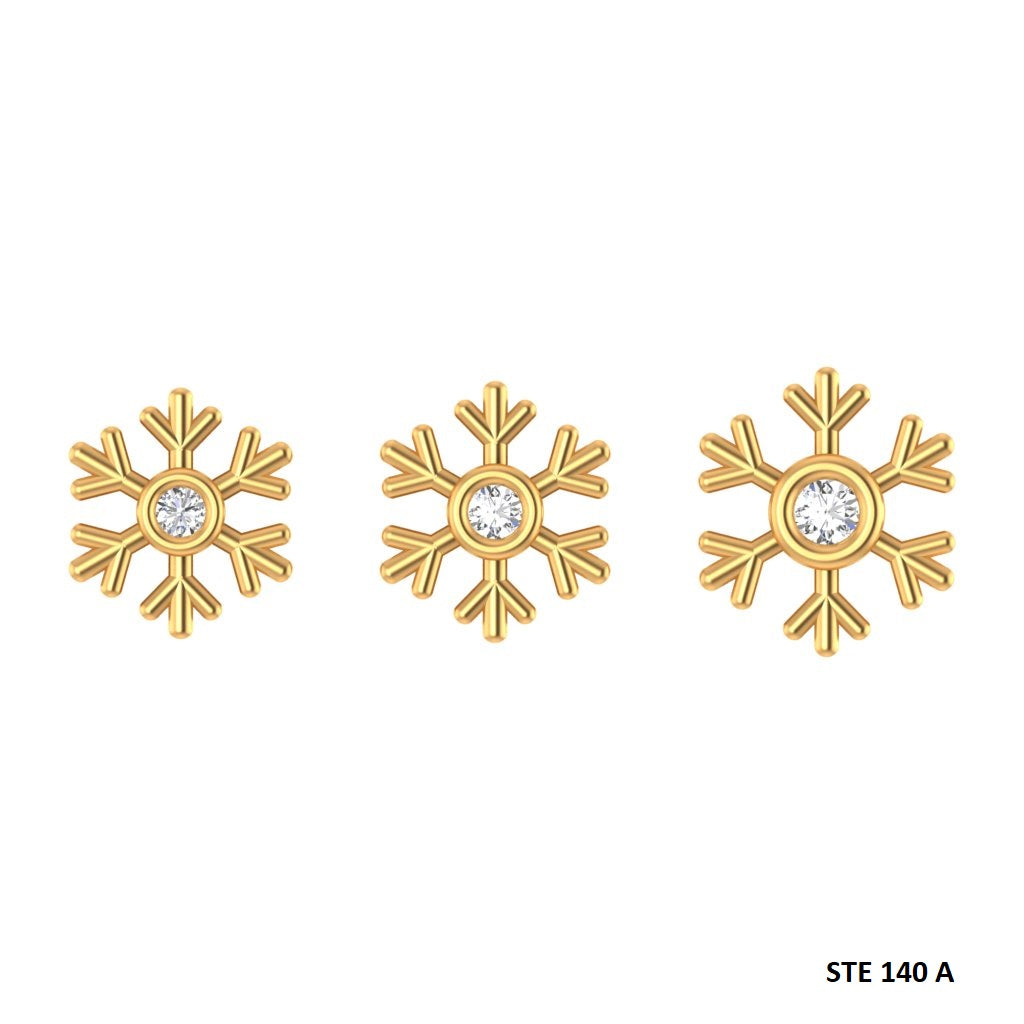 14K Solid Gold Snowflake Diamond Ear Piercing