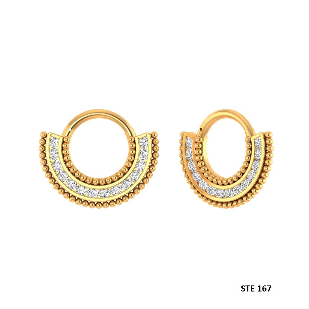 14K Solid Gold Channel Set Diamond Septum Nose Ring