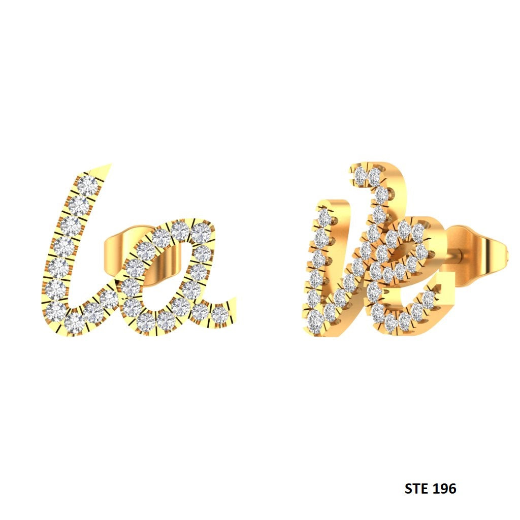 Solid Gold Natural Daimond LOVE Letter Earring
