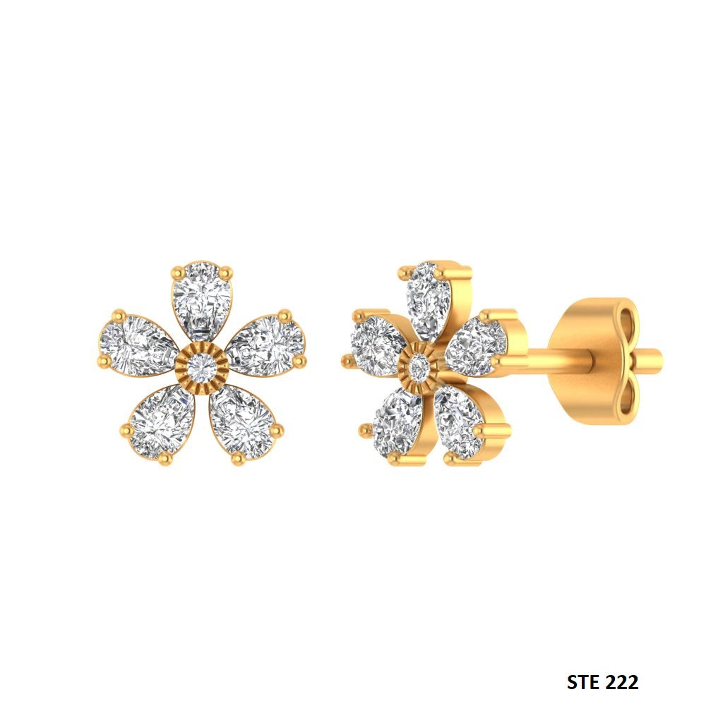 Pear Shape Diamond Flower Stud Earrings