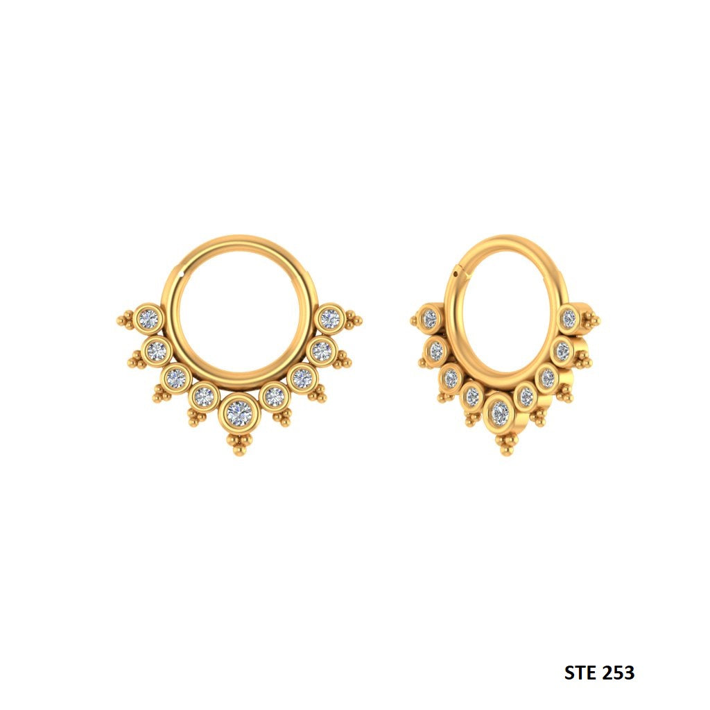 14K Solid Gold Bezel Set Natural Diamond Daith Clicker