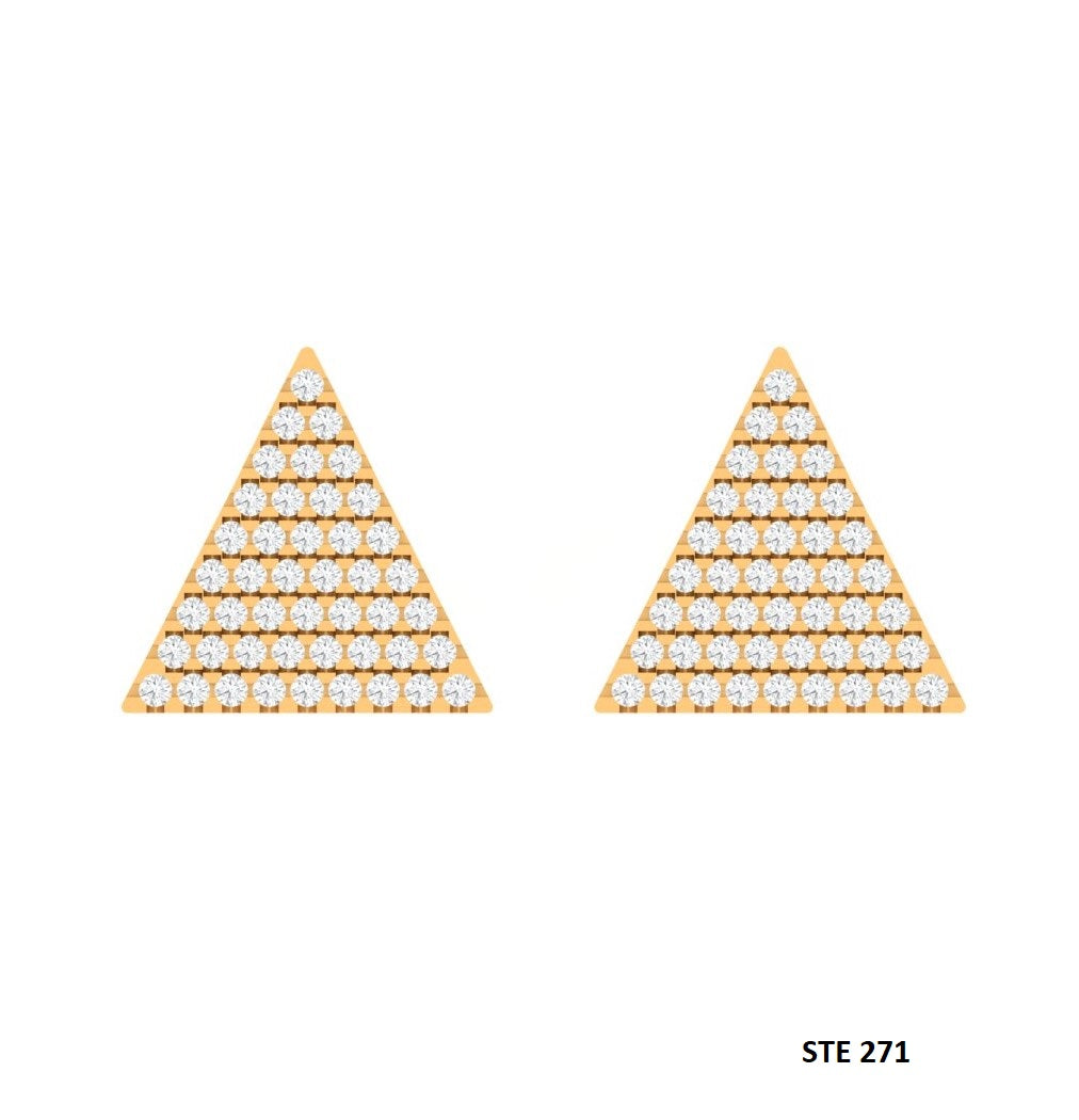 14K Solid Gold Pave Set Diamond Triangle Earring