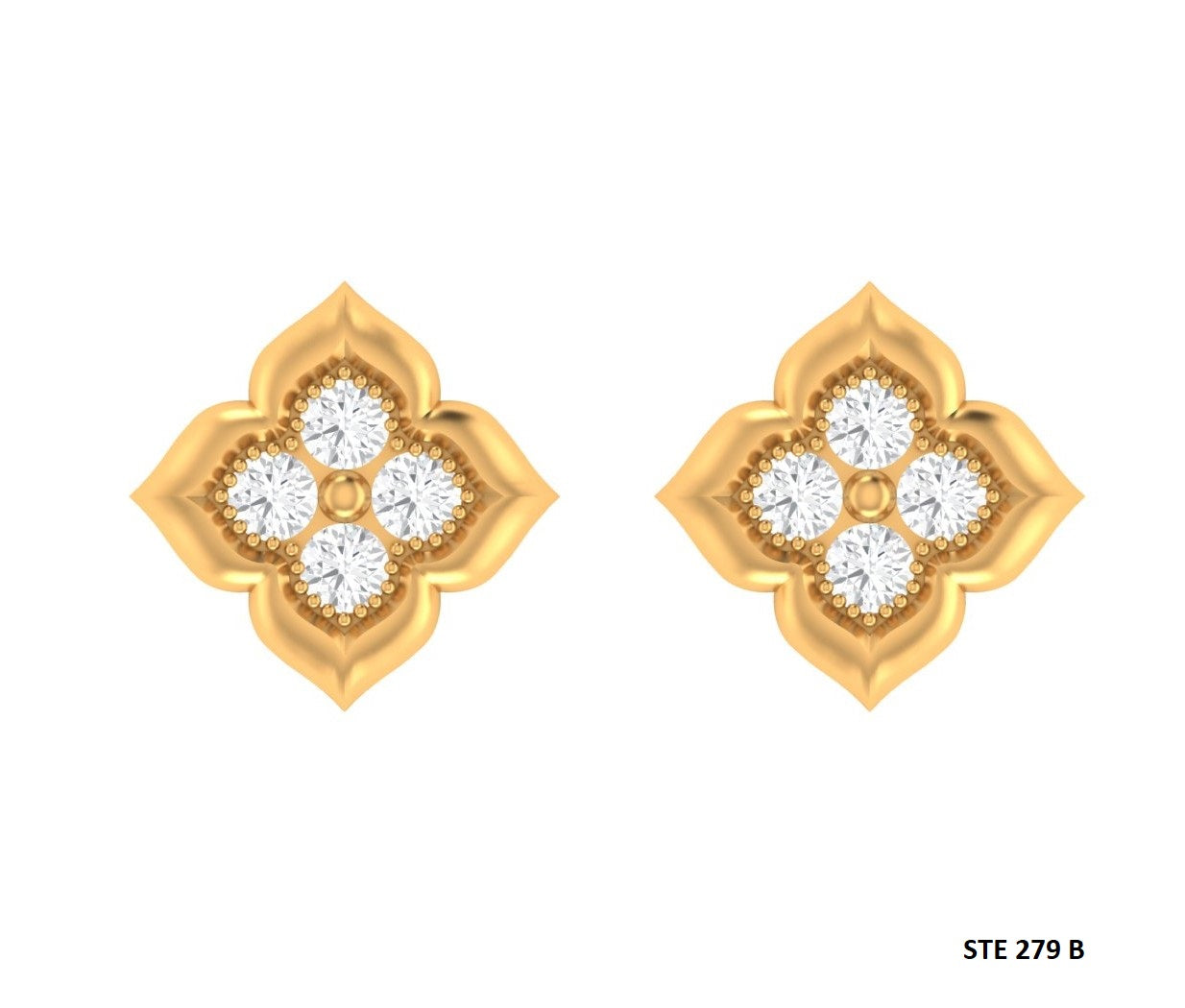 14K Solid Gold Four Stone Natural Diamond Earring