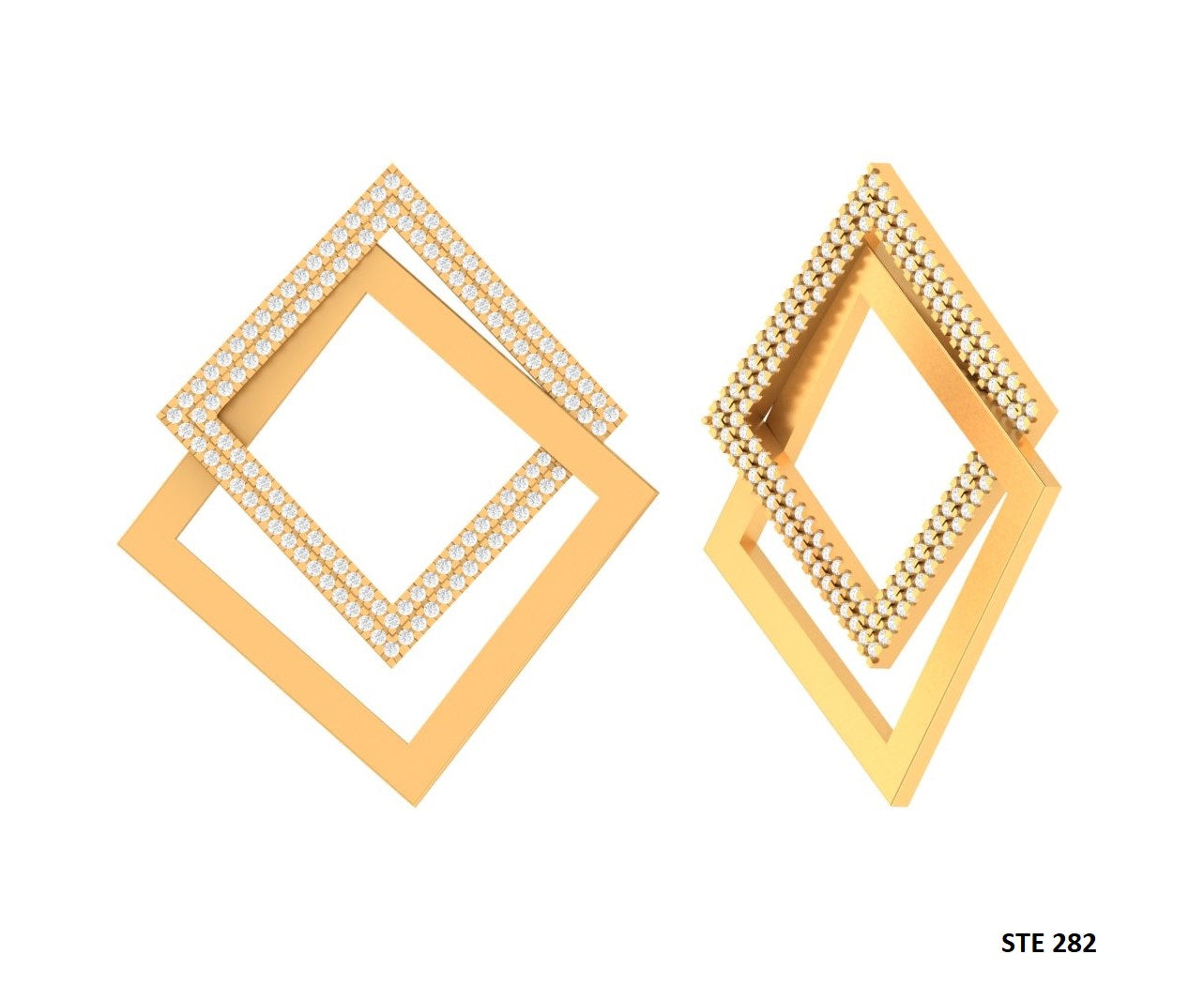 14K Solid Gold Pave Set Diamond Geometric Earring