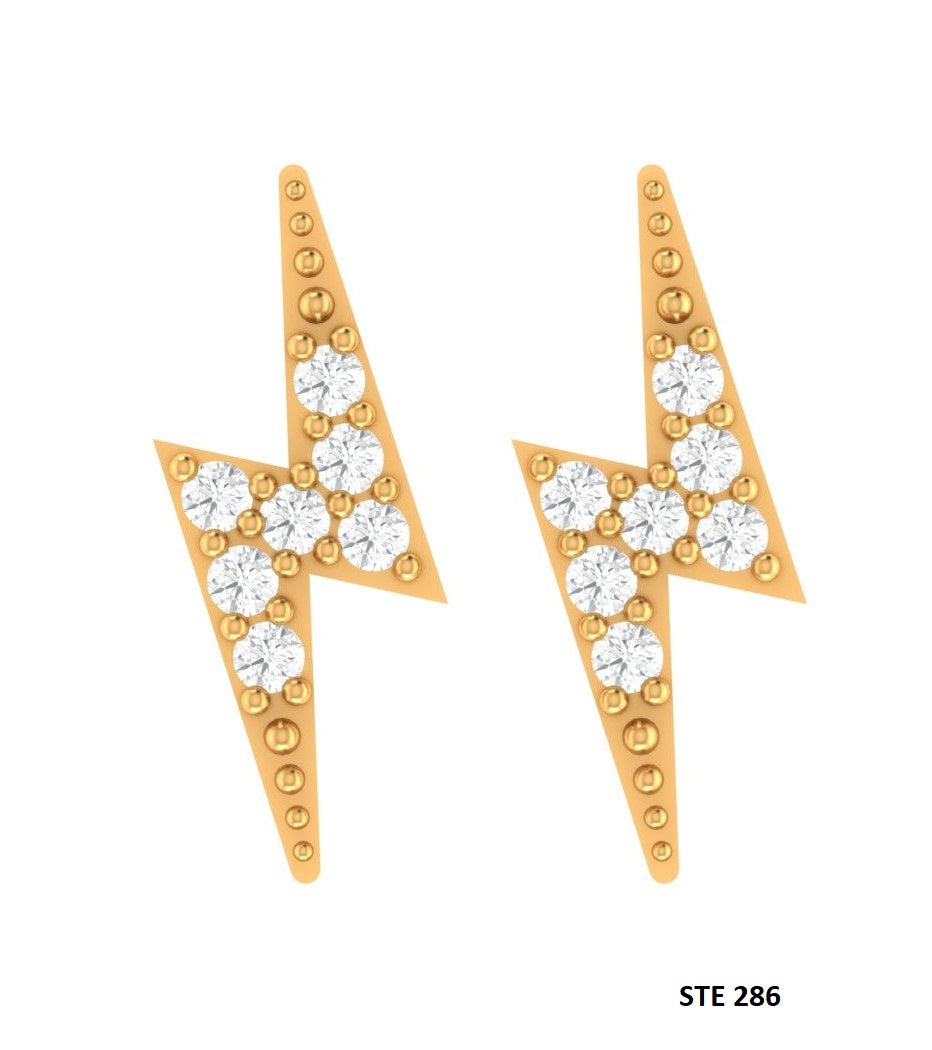 Lightening Bolt Solid Gold Diamond Piercing