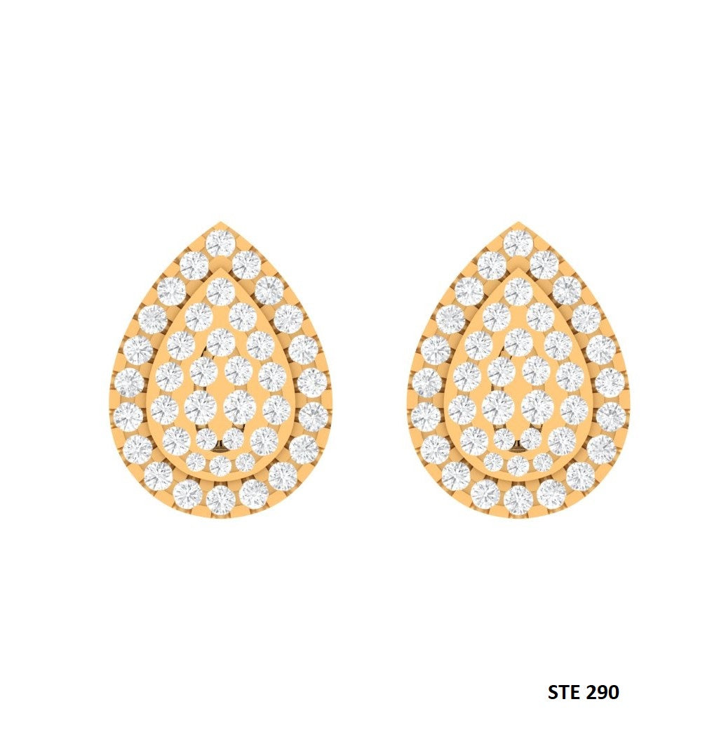 14K Solid Gold Pave Set Diamond Tear Drop Earring