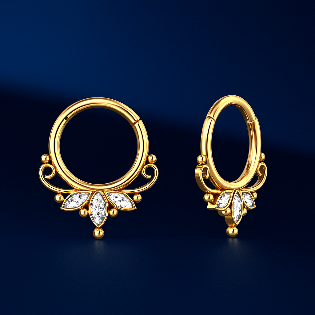 14K Solid Gold Marquise Shape Diamond Daith Piercing