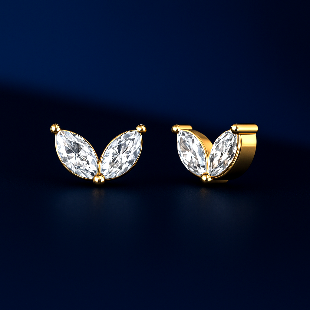 14K Solid Gold Leaf Stud Diamond Piercing