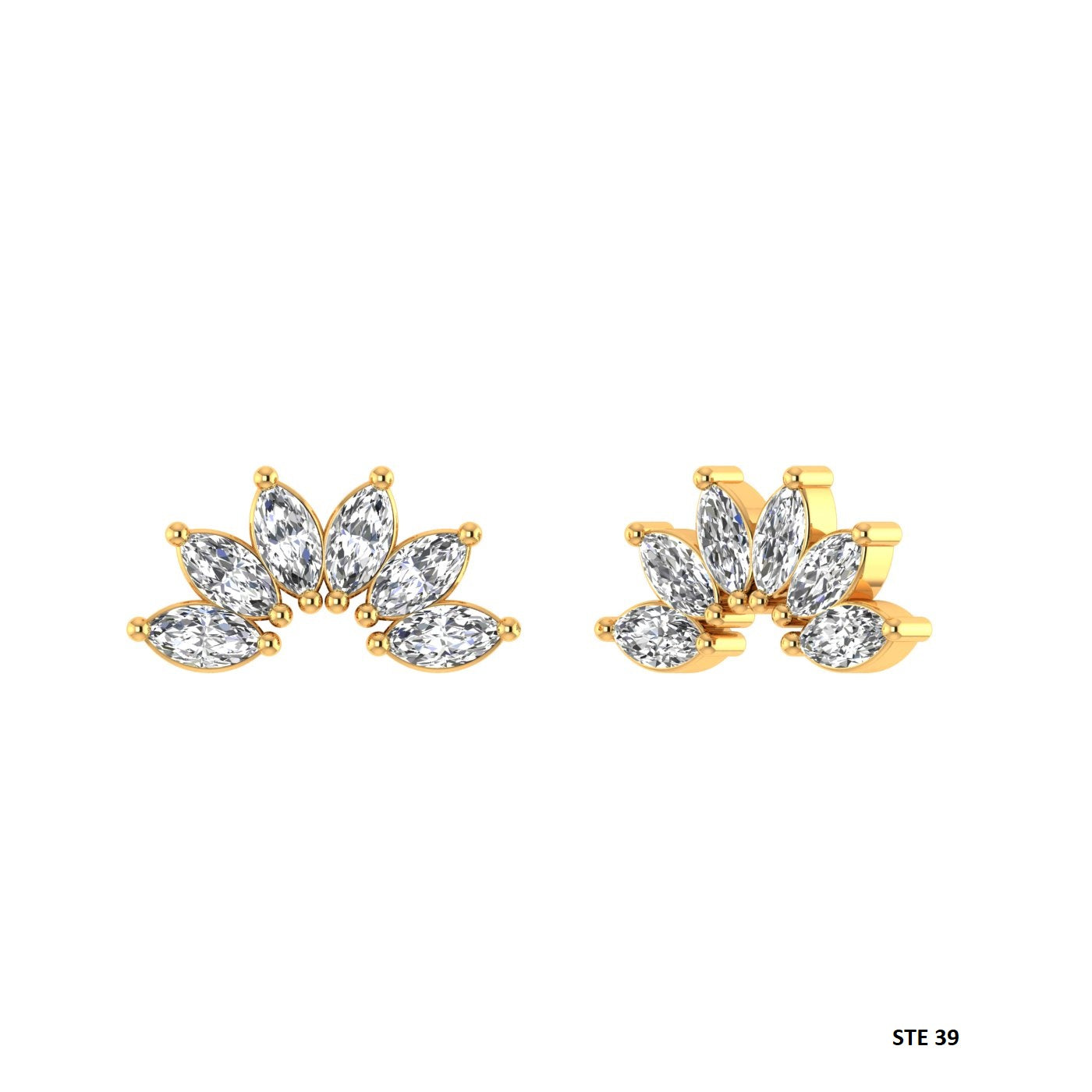 14K Solid Gold Lotus Stud Diamond Piercing