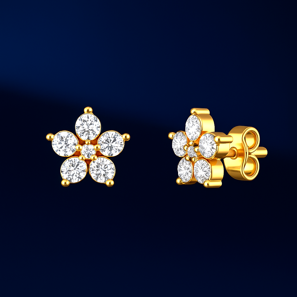 Natural Diamond Flower Stud for Ear Piercing