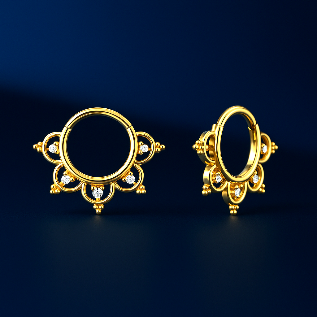 14K Solid Gold Natural Diamond Daith Piercing