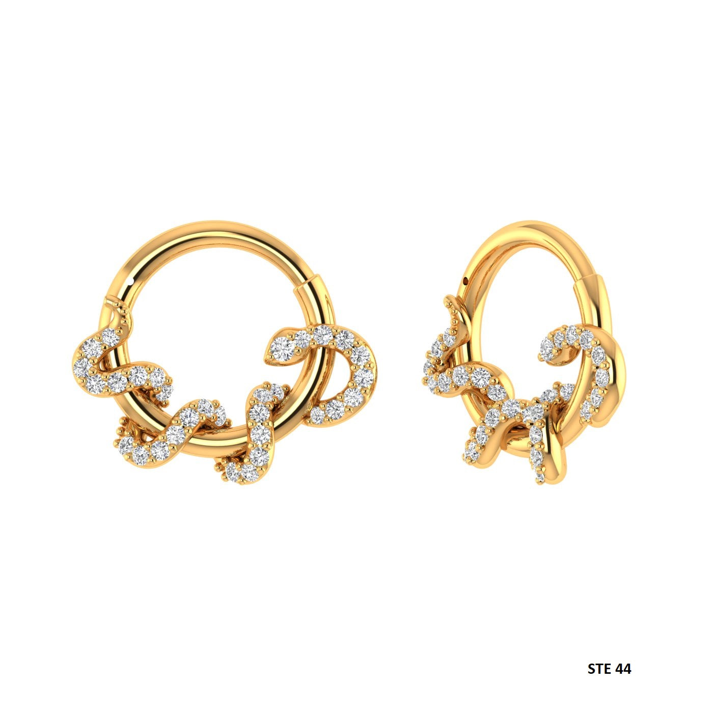 14K Solid Gold Diamond Snake Daith Piercing