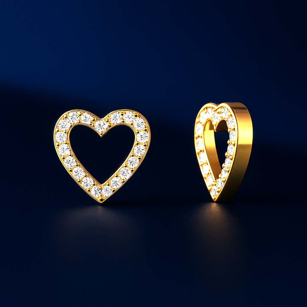 Diamond Heart Stud Piercing for Tragus, Lobe, Conch