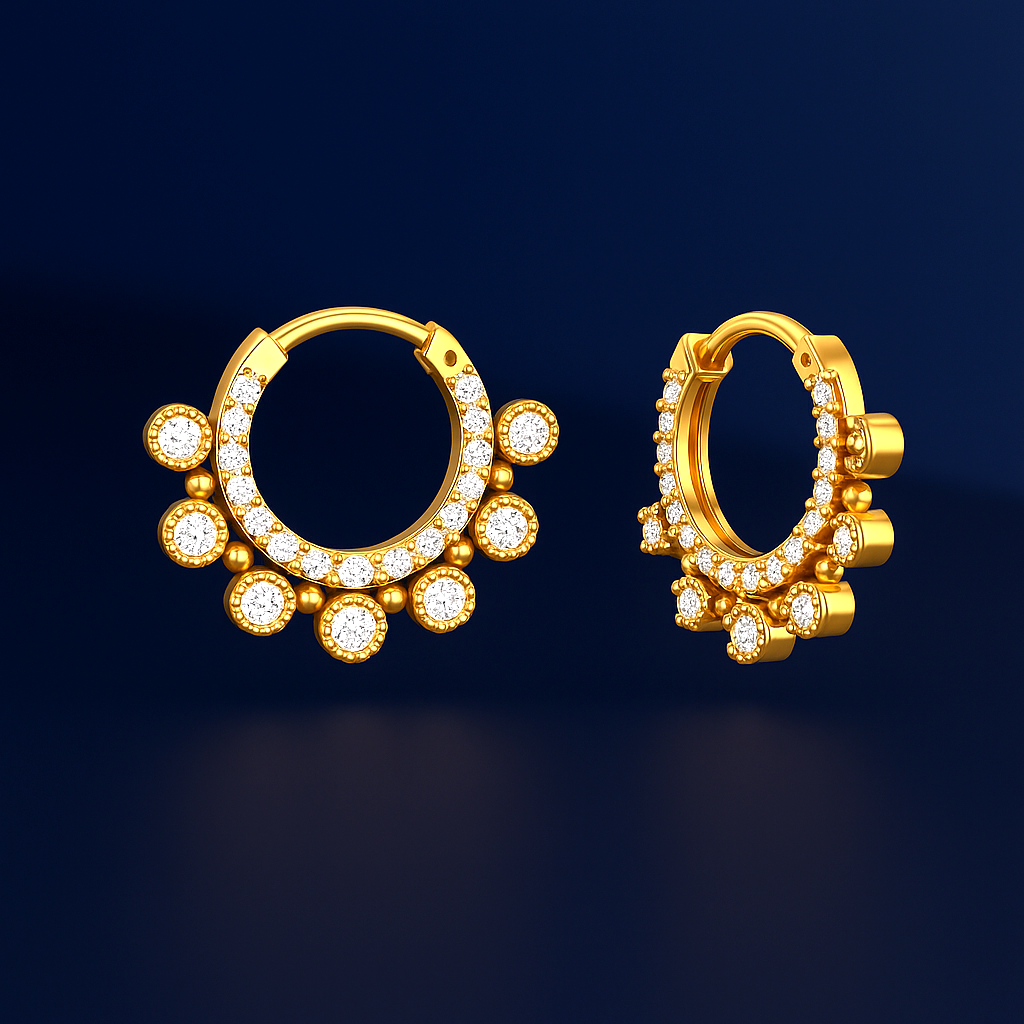 14K Solid Gold Bezel Set Miligrain Diamond Daith Clicker