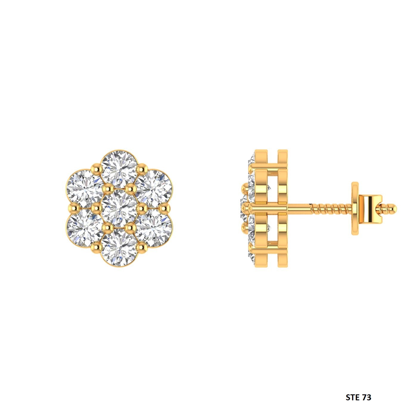 10K Solid Gold Prong Set Moissanite Cluster Earring