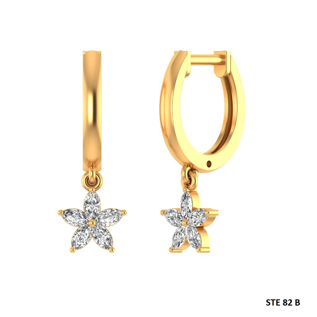 Dangle Drop Diamond Flower Huggie Hoop Earring