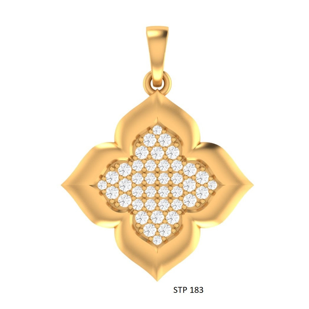 14K Solid Gold Diamond Clover Pendant