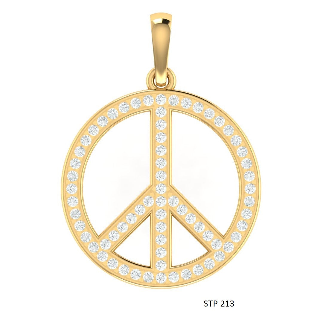 Solid Gold Peace Pendant with Natural Diamonds