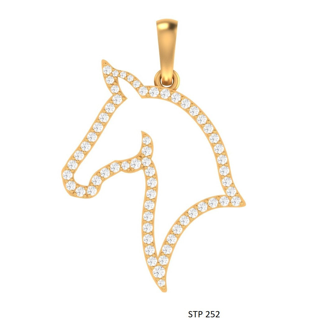 14K Gold Natural Diamond Horse Pendant