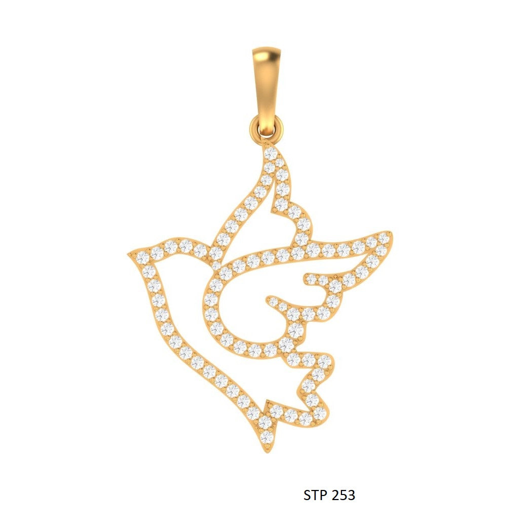 Bird Pendant with Natural Diamond and Solid Gold