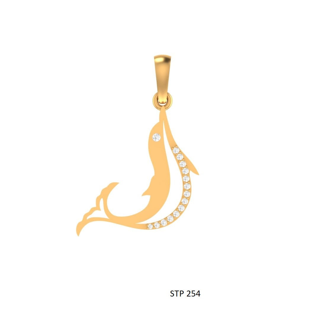 14K Gold Natural Diamond Fish Pendant