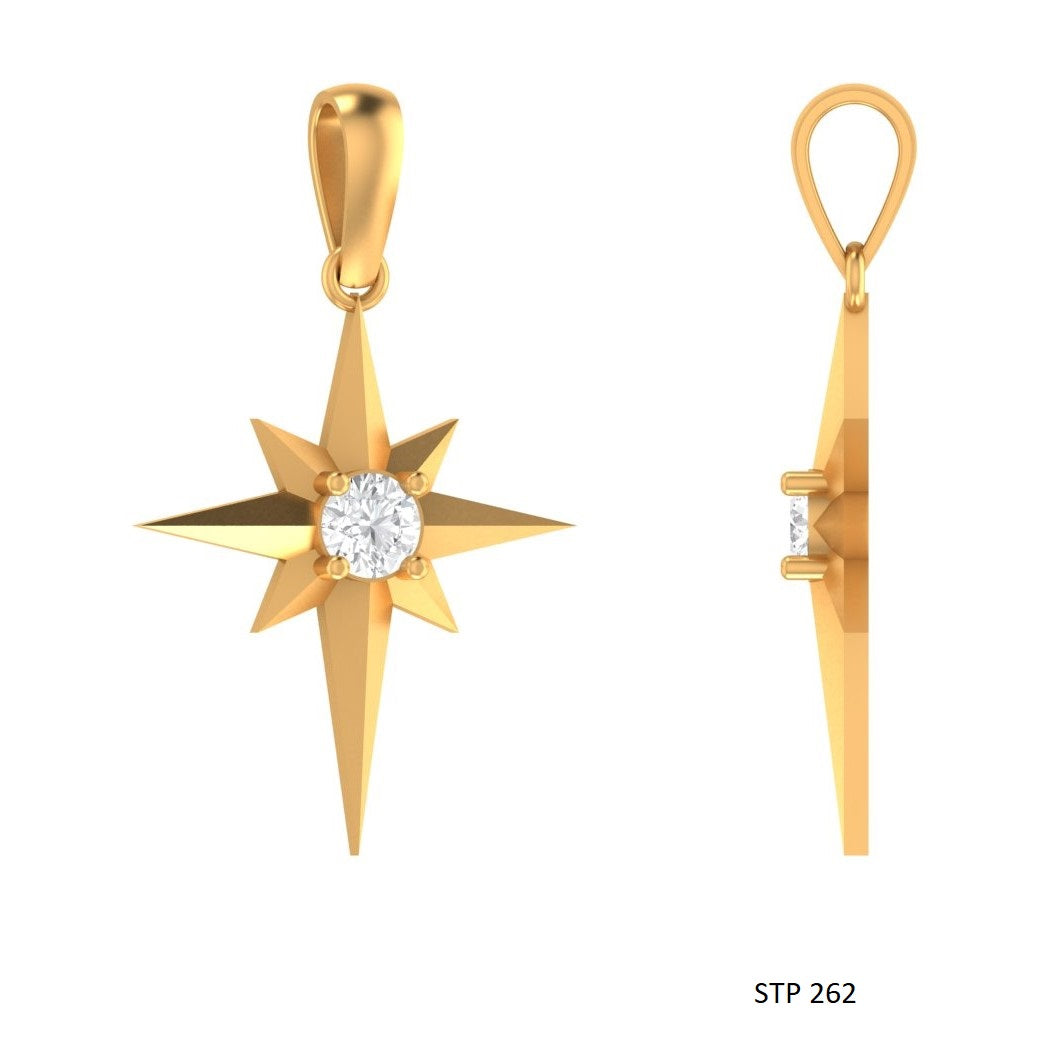 CVD Diamond North Star Pendant in 14K Solid Gold