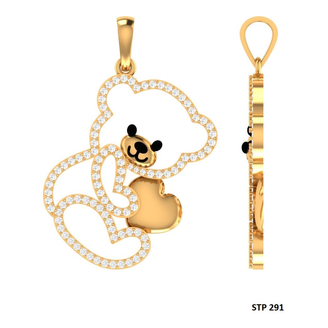 14K Gold Natural Diamond Teddy Pendant