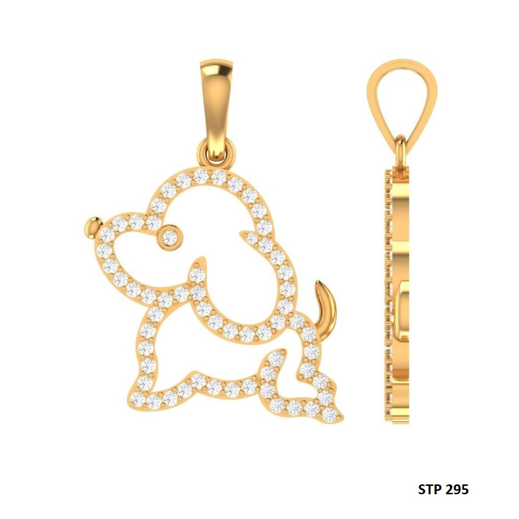 14K Gold Natural Diamond Dog Pendant