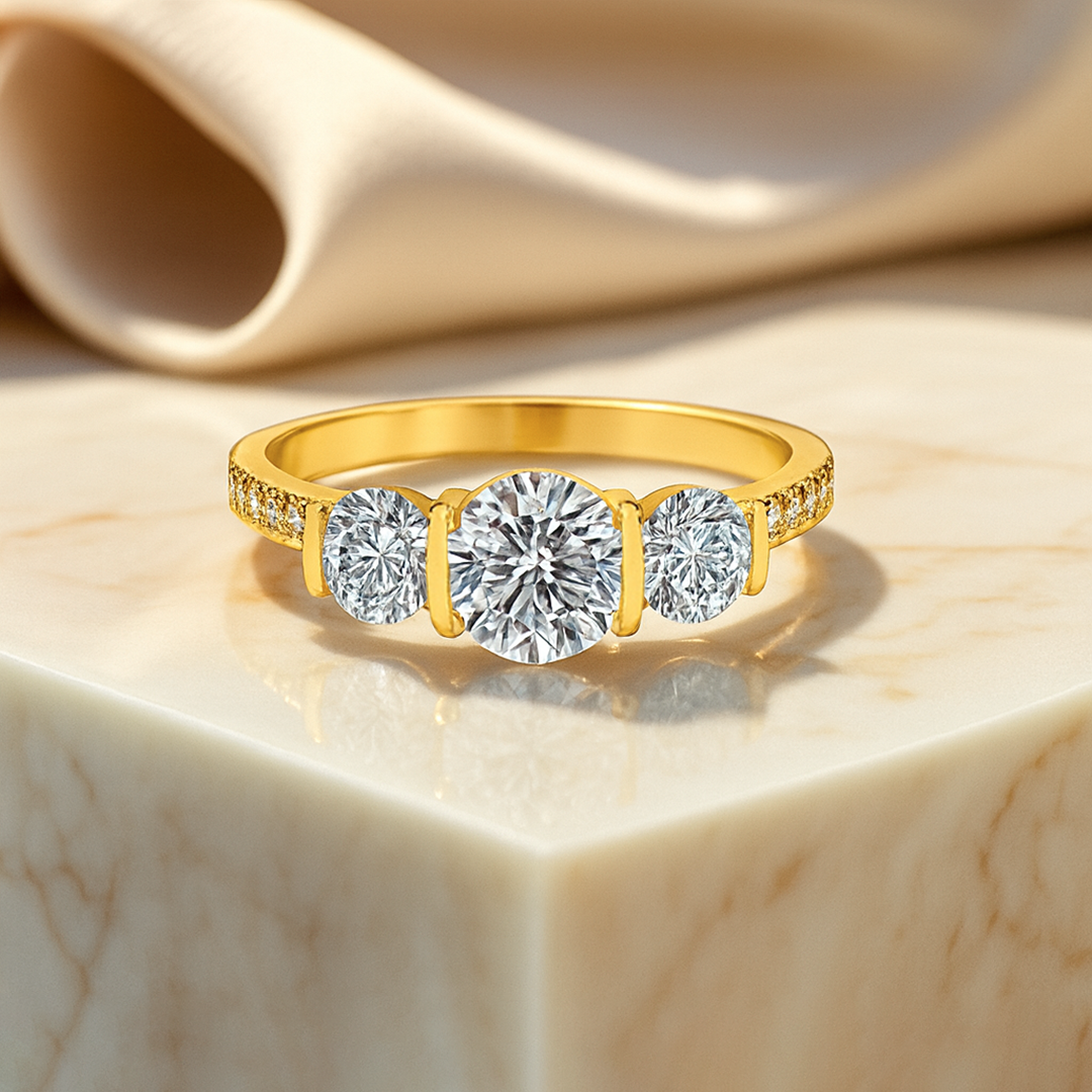 Three Stone Bar Set Lab Grown Diamond Engagement Ring