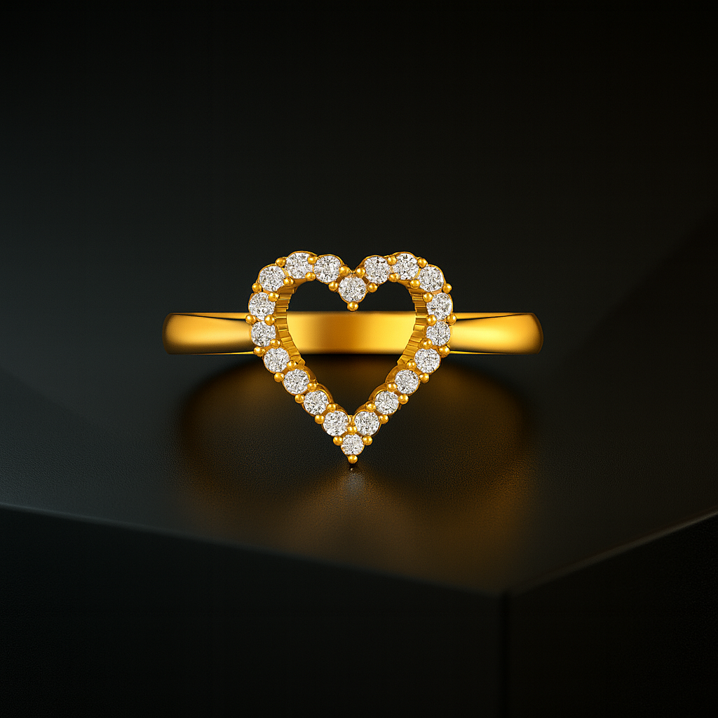 14K Gold Natural Diamond Dainty Heart Ring