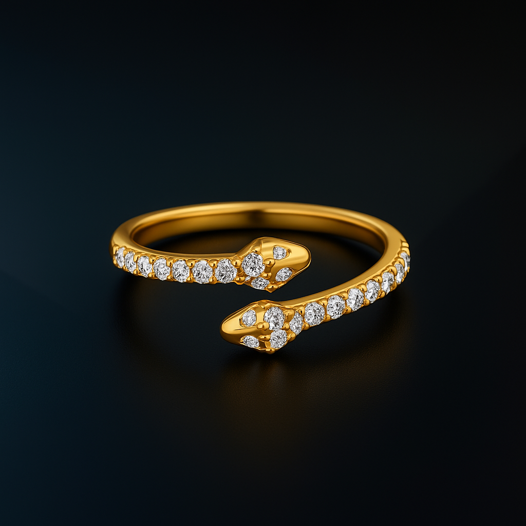 Dual Head Natural Diamond Snake Ring