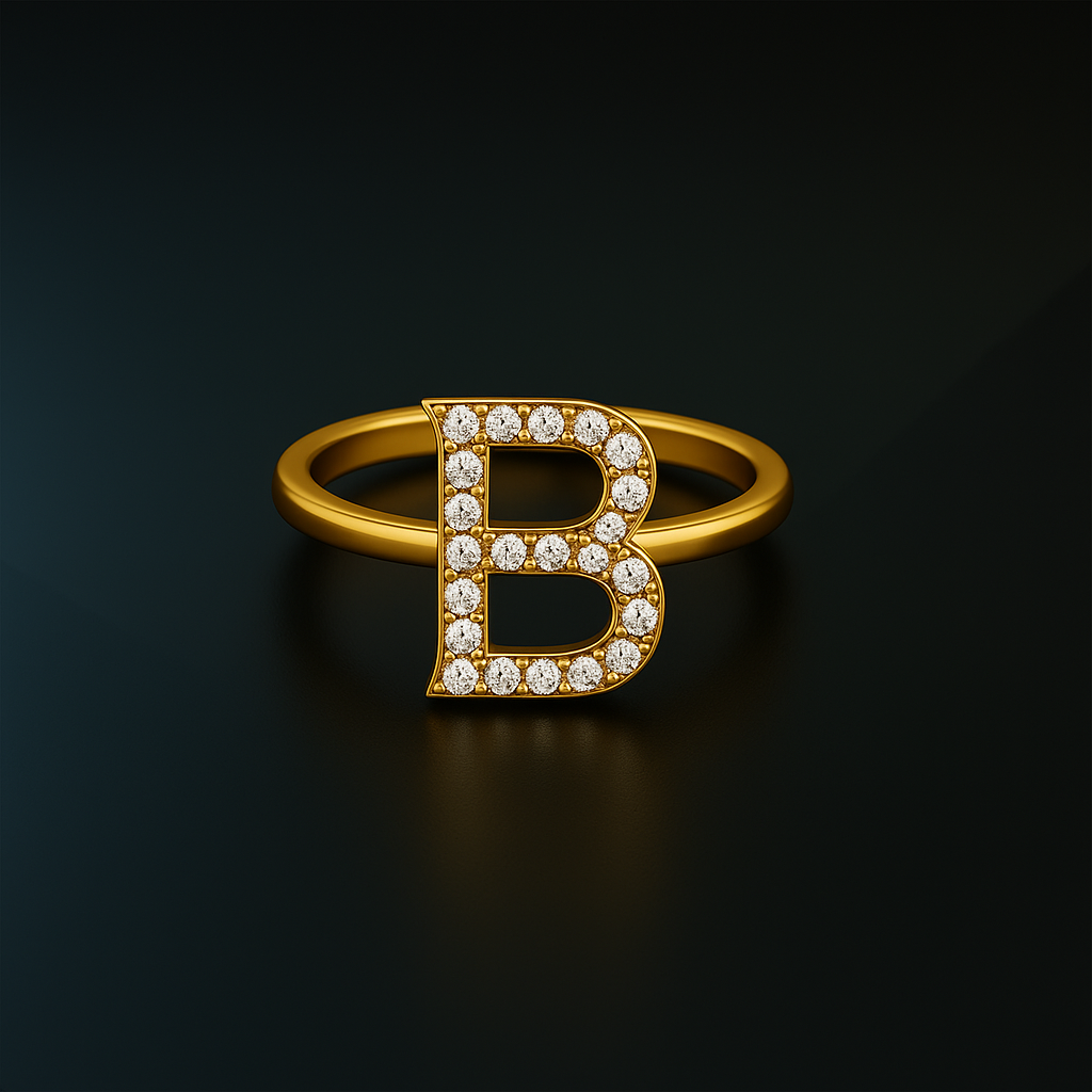 Diamond Initial Dainty Solid Gold Ring