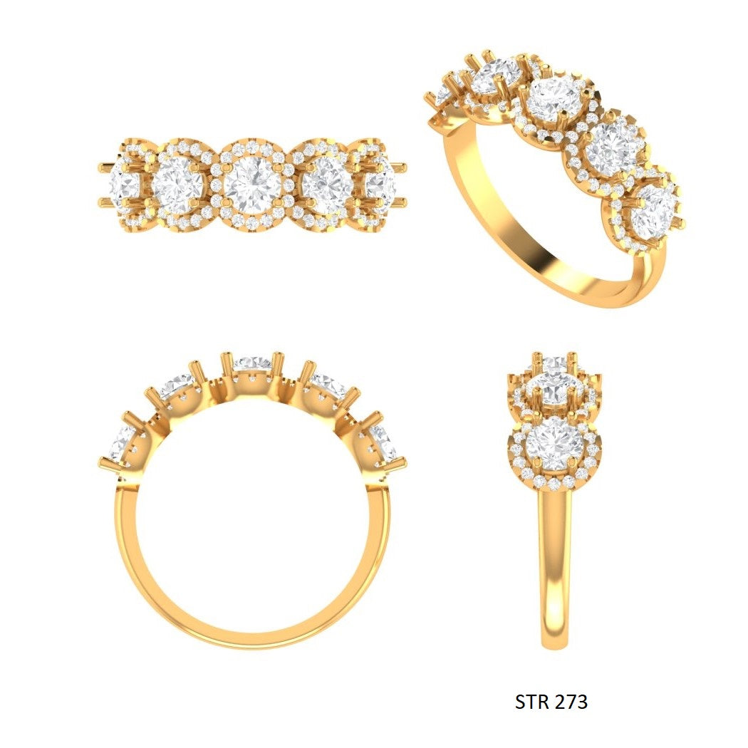 Five Lab Diamond Halo Solid Gold Wedding Proposal Ring