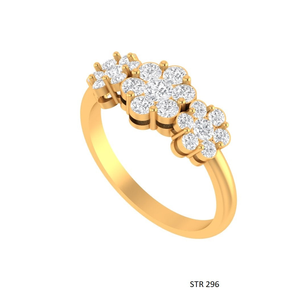 14K Gold Three Flower Diamond Ring