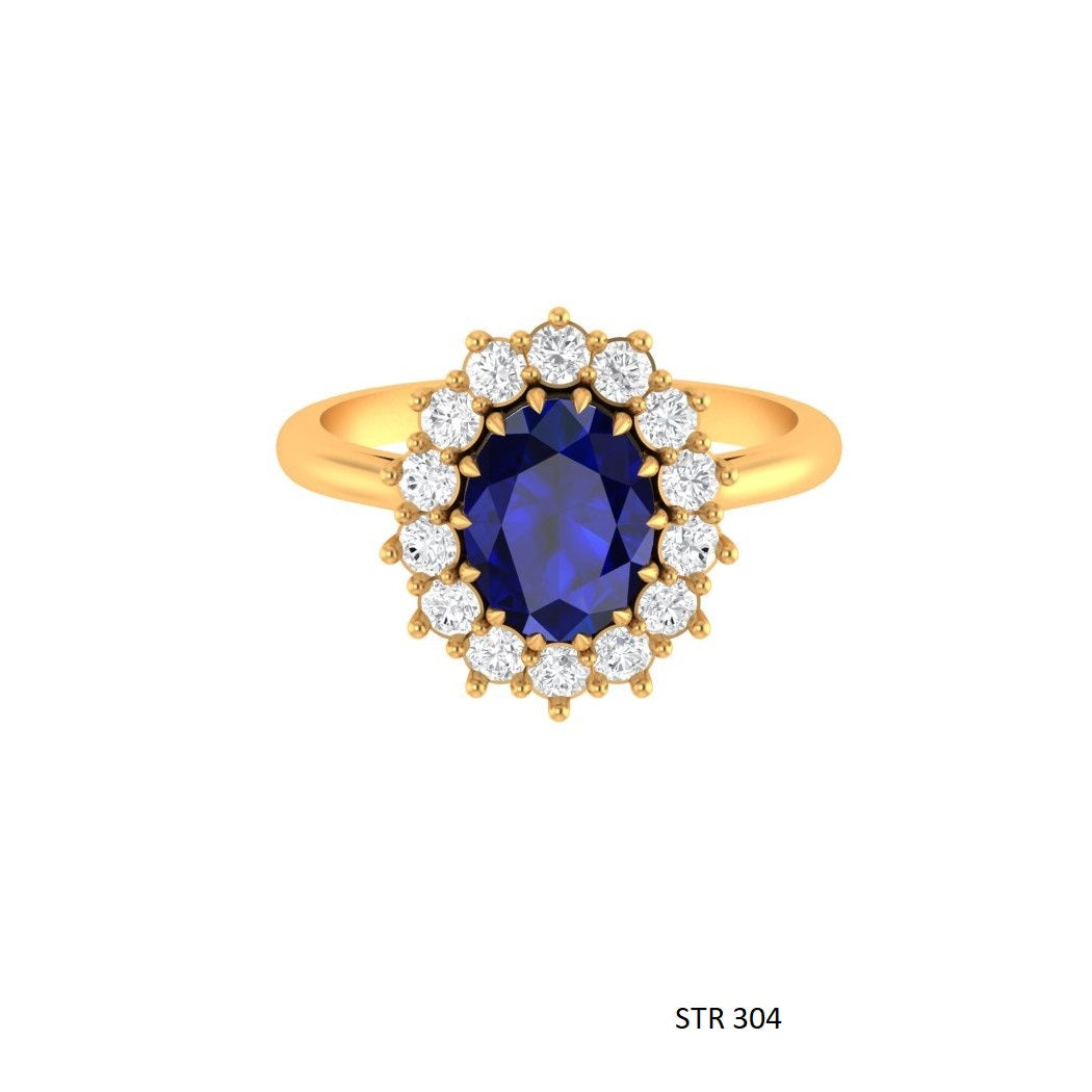 Blue Sapphire Natural Diamond Halo Ring