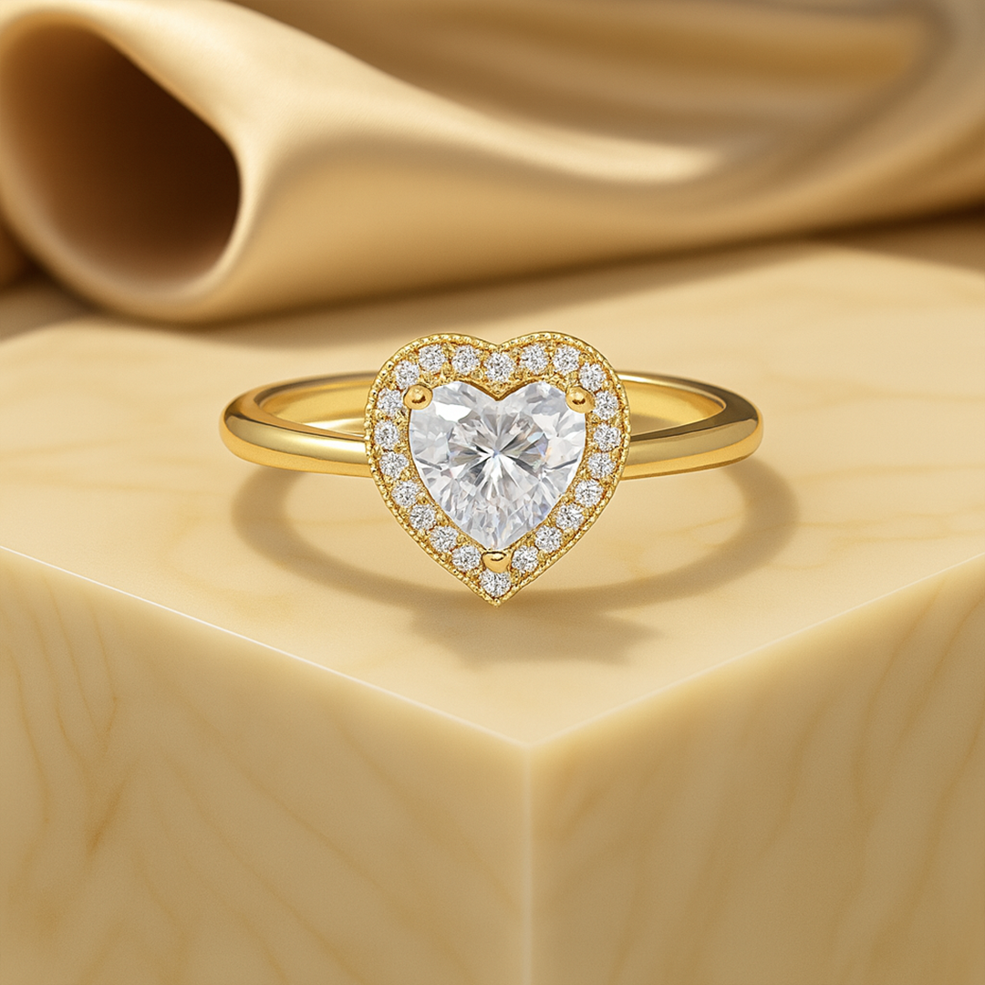 1.00 Ct IGI Certified Heart Cut Lab Grown Diamond Halo Engagement Ring