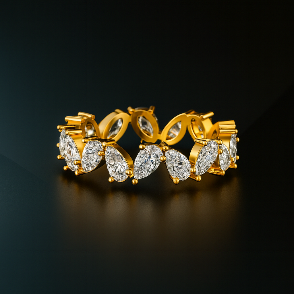 Colorless Pear Shape Moissanite Zig Zag Matching Wedding Band