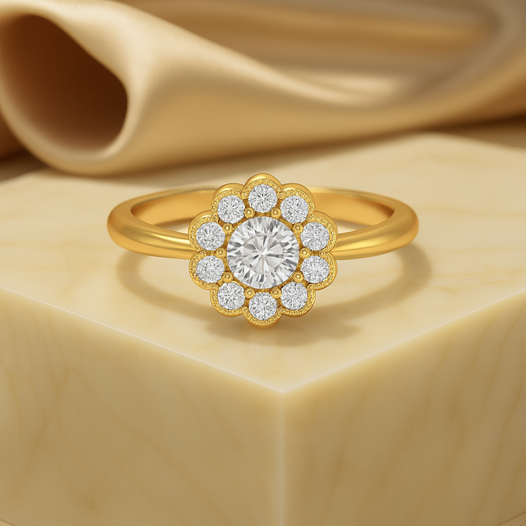 1.00 ct IGI Certified Lab Grown Solitaire Diamond Vintage Halo Engagement Ring