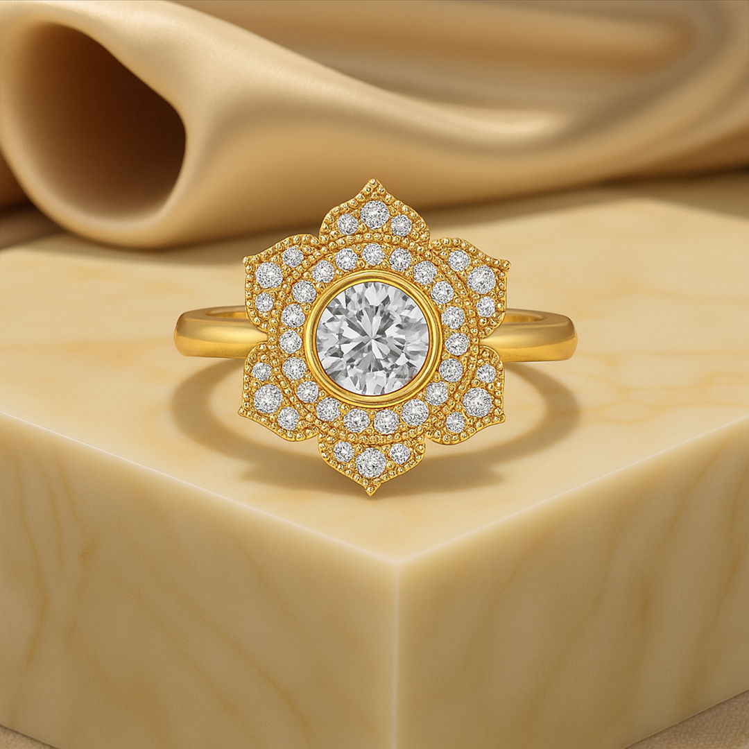 1.00 ct IGI Certified Lab Grown Diamond Vintage Halo Floral Engagement Ring