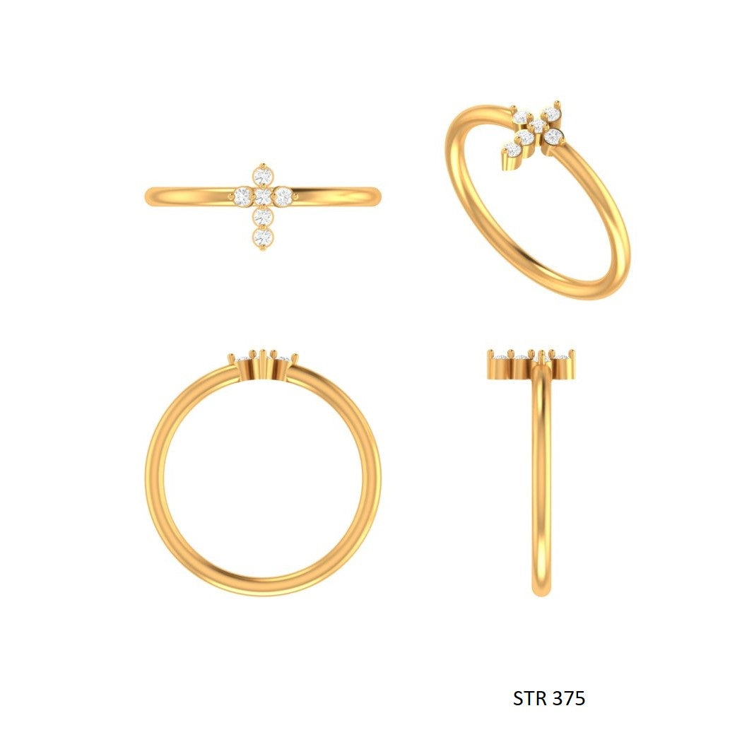 14K Gold Natural Diamond Dainty Cross Ring