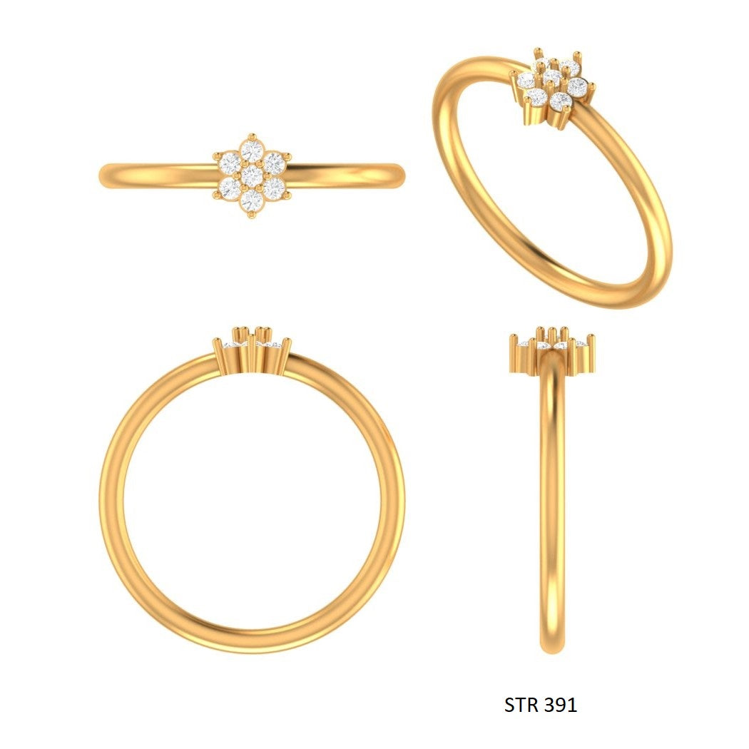 Solid Gold Natural Diamond Dainty Flower Minimalist Ring