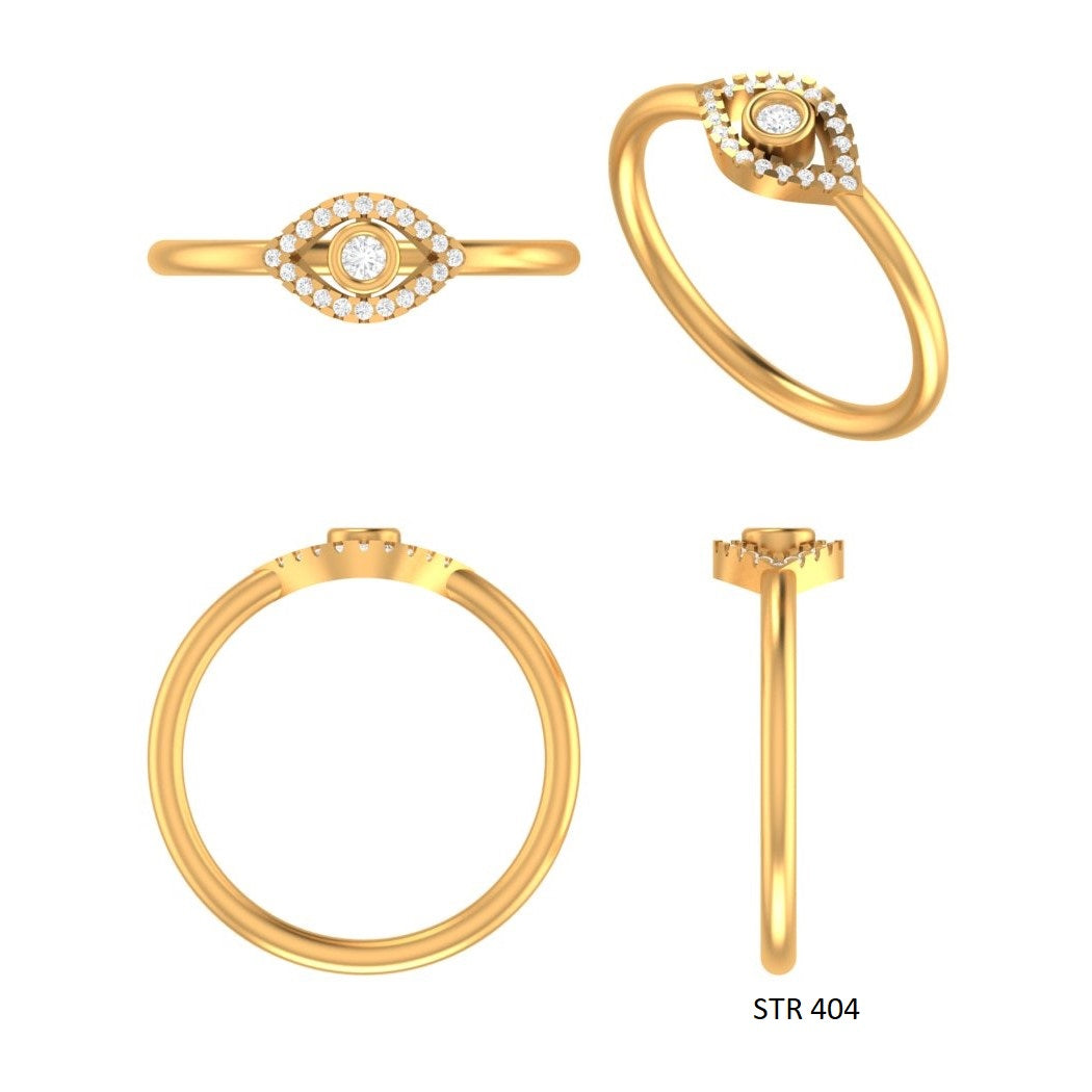 14K Solid Gold Natural Diamond Evil Eye Ring